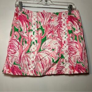 Lilly Pulitzer Marigold Skort Prep Green Pink Colony Size 4 EUC Flamingo